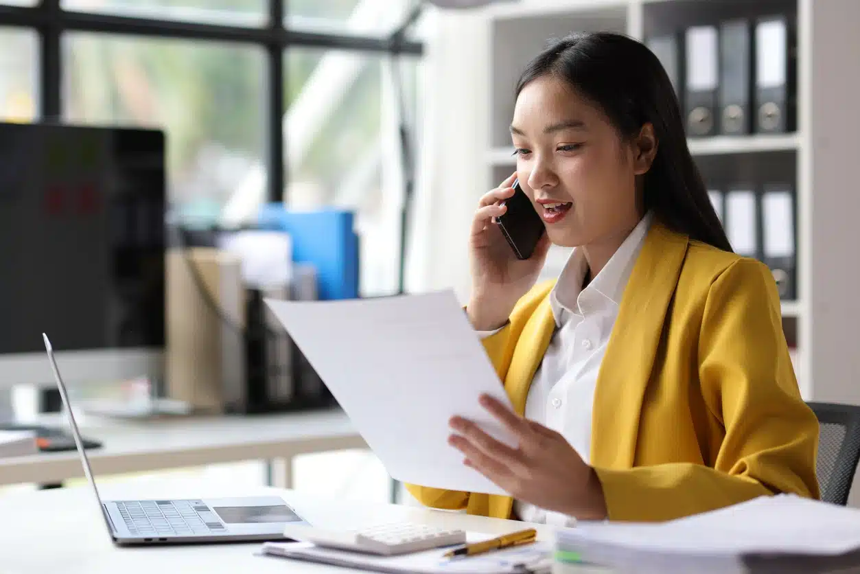 Businesswoman on the phone with a client
